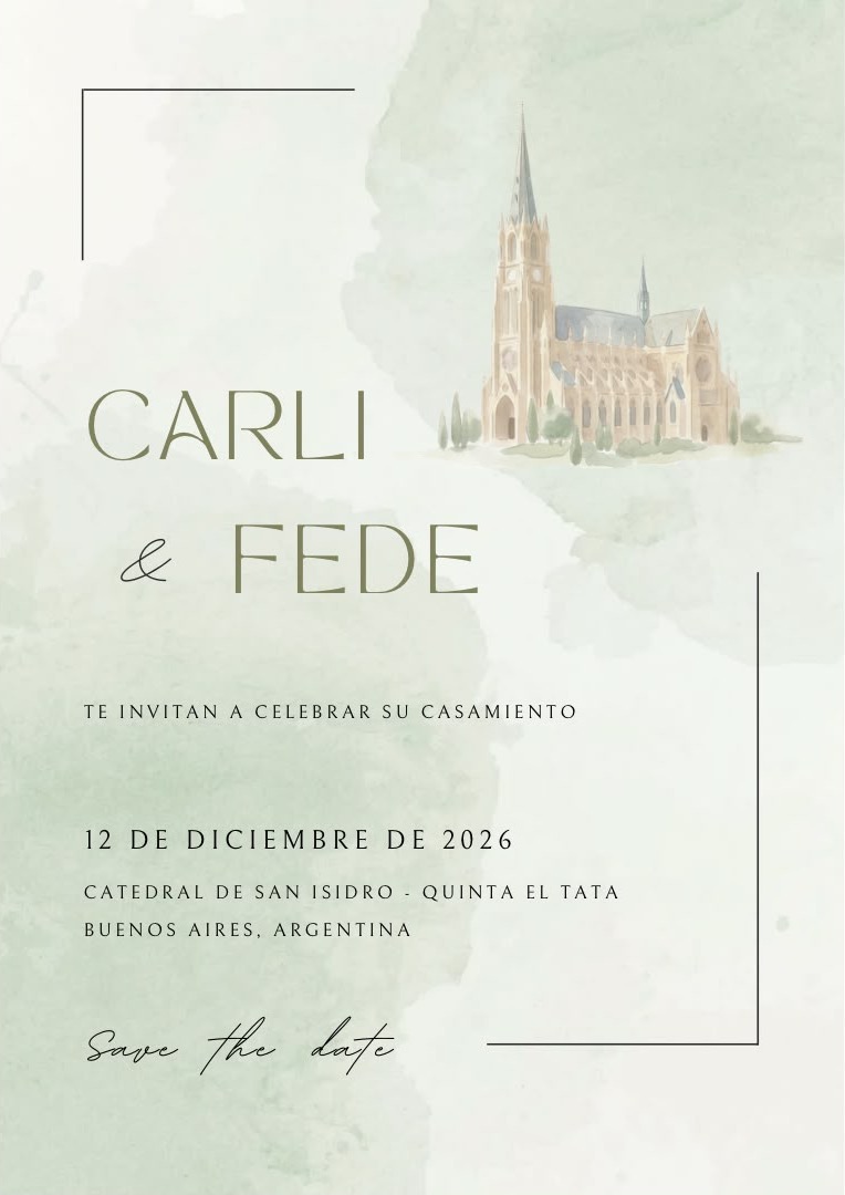 Carli y Fede te invitan a celebrar su casamiento el 12 de diciembre de 2026